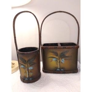 Three Hands Corps Palm Tree Wooden Baskets almost 17"